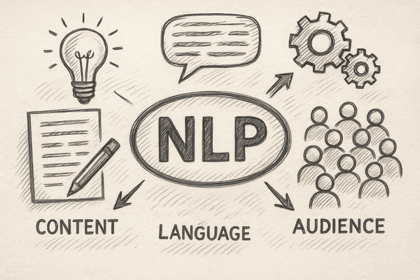 Professional illustration representing Unlock the Power of Natural Language Processing in Content Creation featuring eleme...