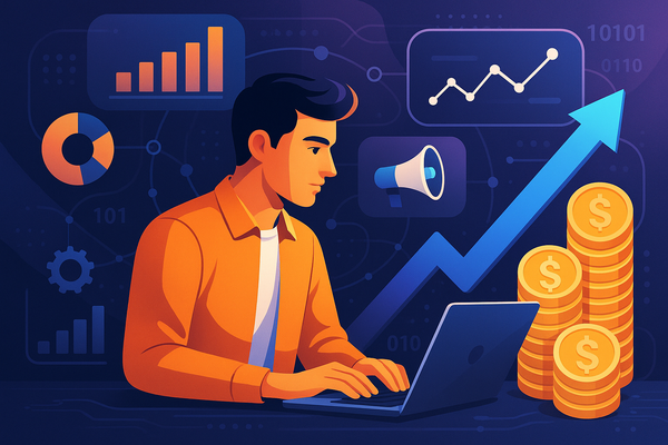 Professional illustration representing Unlock the Secrets to Boosting Ad Spend Efficiency with AI Algorithms featuring ele...