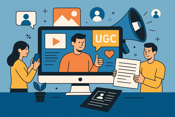 Professional illustration representing How to Leverage User-Generated Content for B2B Engagement featuring elements relate...