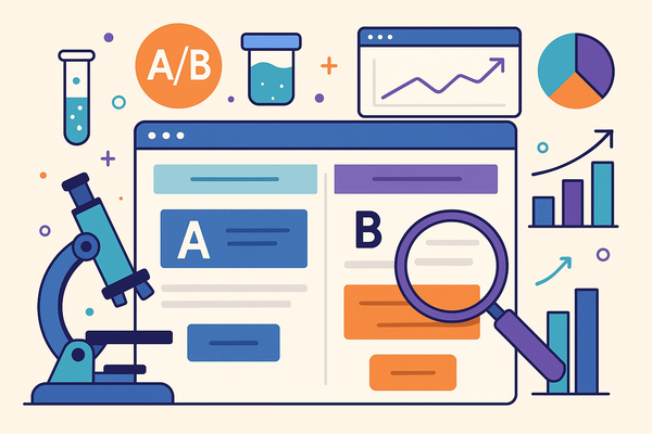 Professional illustration representing How to Use A/B Testing to Optimize B2B Landing Pages featuring elements related to ...