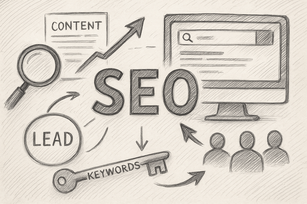 Professional illustration representing Effective SEO Tactics for B2B Lead Generation featuring elements related to seo, co...