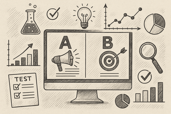 Professional illustration representing The Importance of A/B Testing in B2B Marketing Campaigns featuring elements related...