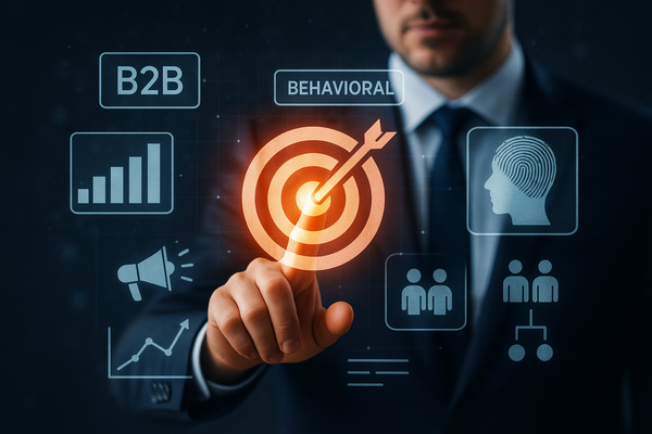 Professional illustration representing Utilizing Behavioral Targeting in B2B Marketing Campaigns featuring elements relate...