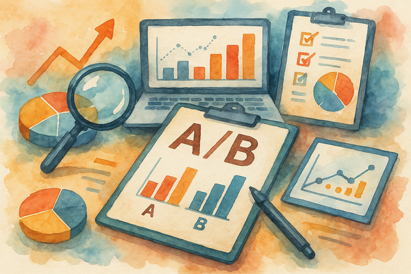 Professional illustration representing How to Conduct Effective A/B Testing for B2B Campaigns featuring elements related t...