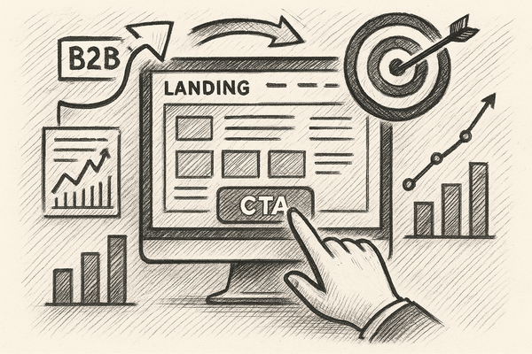 Professional illustration representing Best Practices for Creating B2B Landing Pages That Convert featuring elements relat...