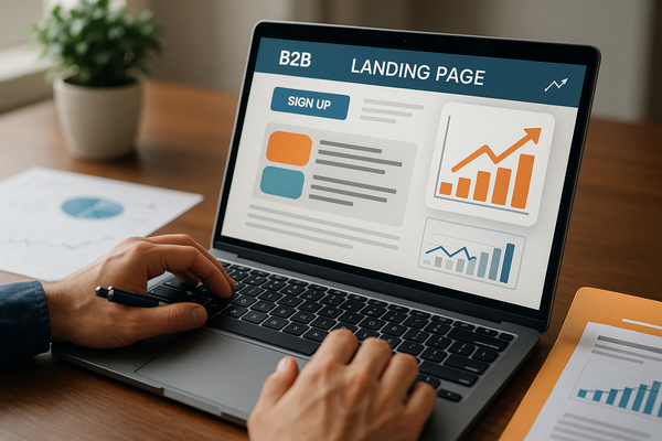 Professional illustration representing How to Optimize B2B Landing Pages for Better Conversion Rates featuring elements re...