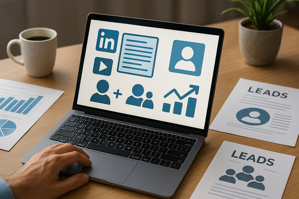 Professional illustration representing Leveraging LinkedIn for B2B Lead Generation featuring elements related to linkedin,...