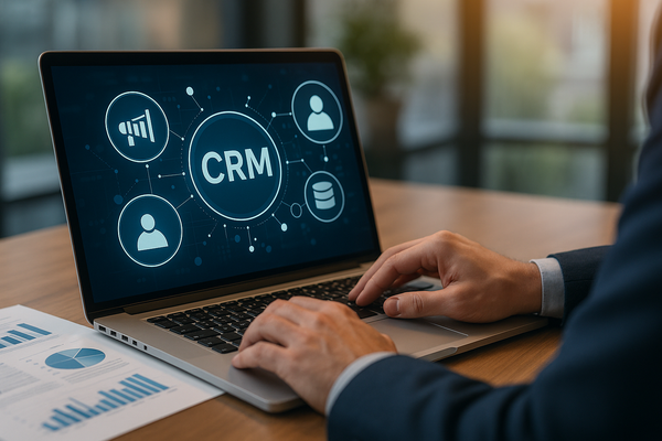 Professional illustration representing Integrating CRM Systems with B2B Marketing Efforts featuring elements related to cr...