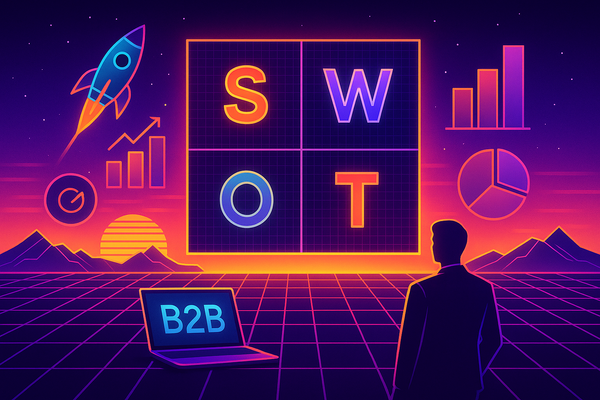 Professional illustration representing How to Conduct a SWOT Analysis for B2B Marketing featuring elements related to mark...
