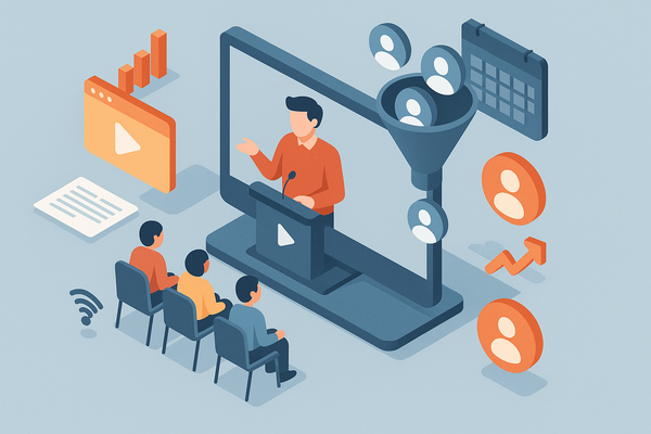Professional illustration representing How to Develop a B2B Lead Generation Strategy with Webinars featuring elements rela...