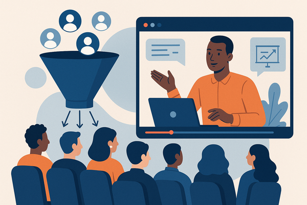 Professional illustration representing How to Use Webinars for B2B Lead Generation featuring elements related to webinar, ...