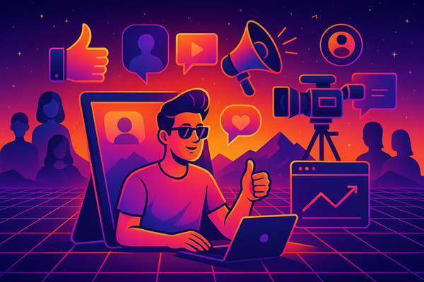 Professional illustration representing Harnessing Influencer Marketing in B2B Strategies featuring elements related to inf...