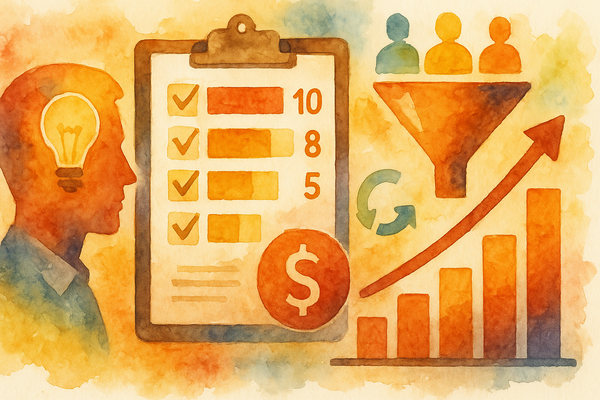 Professional illustration representing How to Implement a B2B Lead Scoring System featuring elements related to scoring, l...