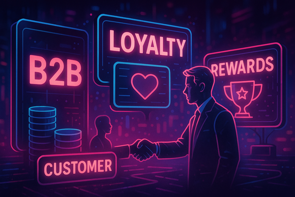 Professional illustration representing Implementing a B2B Loyalty Program to Drive Customer Retention featuring elements r...