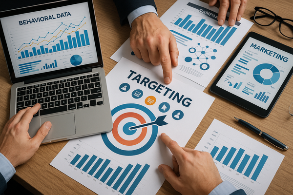 Professional illustration representing How to Use Behavioral Targeting for B2B Lead Generation featuring elements related ...