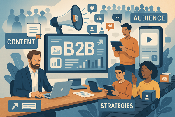 Professional illustration representing Effective B2B Content Distribution Strategies for Maximum Reach featuring elements ...