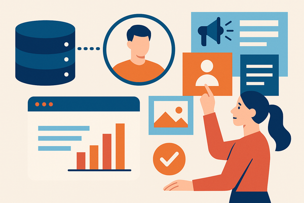 Professional illustration representing Leveraging Customer Data for B2B Marketing Personalization featuring elements relat...