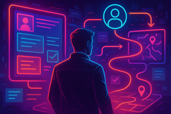 Professional illustration representing Building Effective B2B Customer Journeys with Content Mapping featuring elements re...