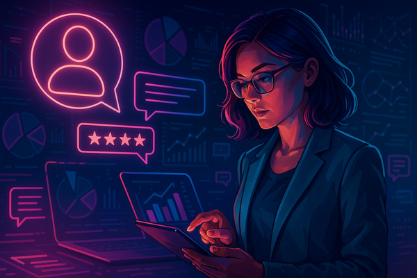 Professional illustration representing Creating a B2B Marketing Strategy Focused on Customer Feedback featuring elements r...