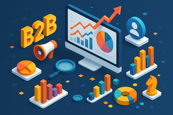 Professional illustration representing Harnessing Data Analytics for B2B Marketing Insights featuring elements related to ...