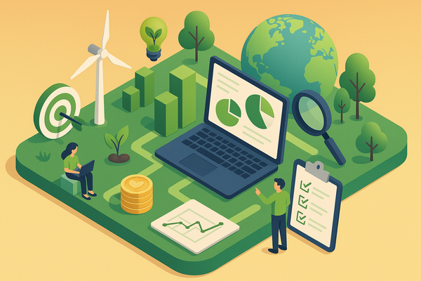Professional illustration representing Implementing a B2B Marketing Strategy Focused on Sustainability featuring elements ...