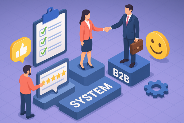 Professional illustration representing Implementing a B2B Feedback System for Continuous Improvement featuring elements re...