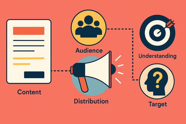 Professional illustration representing Creating a Cohesive B2B Content Distribution Strategy featuring elements related to...