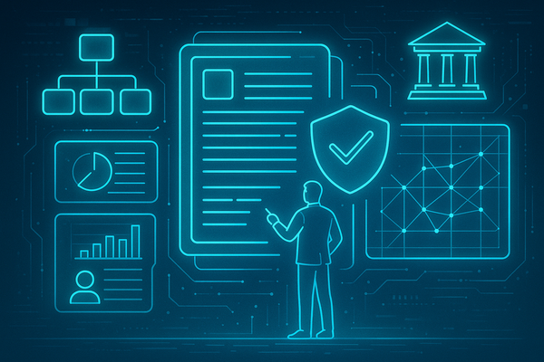 Professional illustration representing Creating a Robust B2B Content Governance Framework featuring elements related to co...