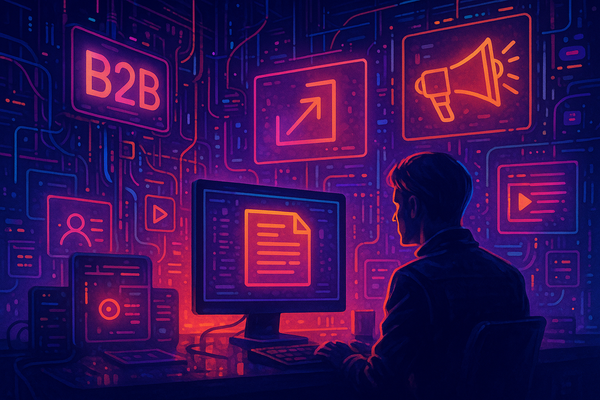 Professional illustration representing Developing an Effective B2B Content Distribution Strategy featuring elements relate...