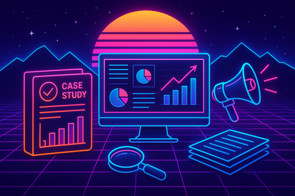 Professional illustration representing The Art of Creating Compelling B2B Case Studies featuring elements related to case,...