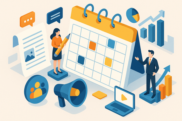Professional illustration representing Creating a B2B Content Calendar for Consistent Engagement featuring elements relate...