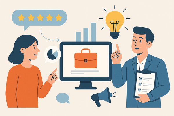 Professional illustration representing How to Use Customer Feedback to Improve B2B Marketing Strategies featuring elements...