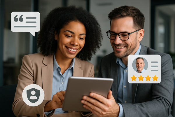 Professional illustration representing How to Use Customer Testimonials to Boost B2B Credibility featuring elements relate...