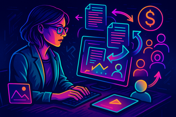 Professional illustration representing Effective B2B Content Repurposing Techniques for Maximum Reach featuring elements r...