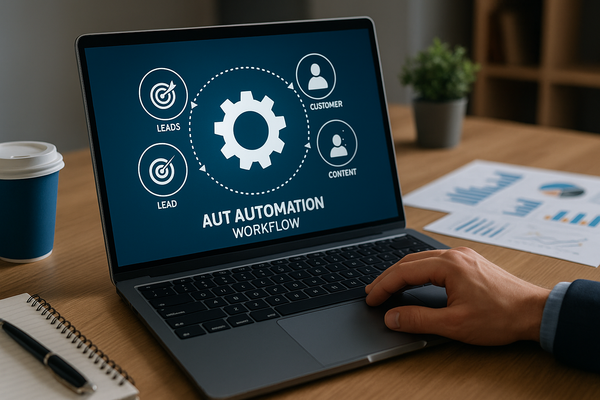 Professional illustration representing Creating a B2B Marketing Automation Workflow That Works featuring elements related ...