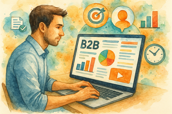 Professional illustration representing Creating Interactive B2B Content to Drive Customer Engagement featuring elements re...