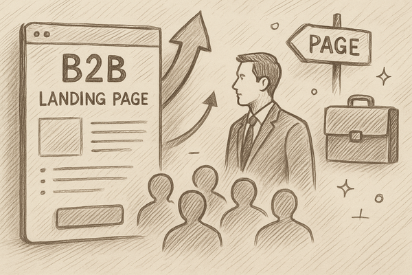 Professional illustration representing Optimizing B2B Landing Pages for Higher Conversions featuring elements related to p...