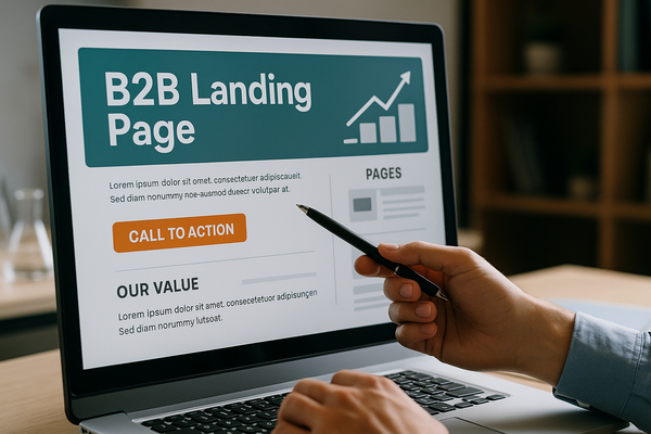 Professional illustration representing How to Design B2B Landing Pages for Higher Conversions featuring elements related t...