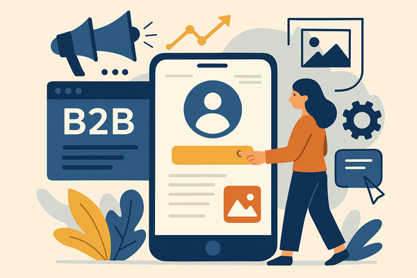 Professional illustration representing Enhancing B2B Marketing with User Experience Principles featuring elements related ...