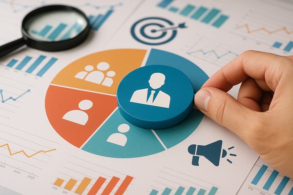 Professional illustration representing How to Use Customer Segmentation for Targeted B2B Marketing featuring elements rela...