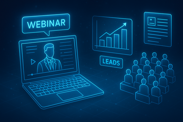 Professional illustration representing Leveraging Webinars for B2B Lead Generation featuring elements related to webinar, ...