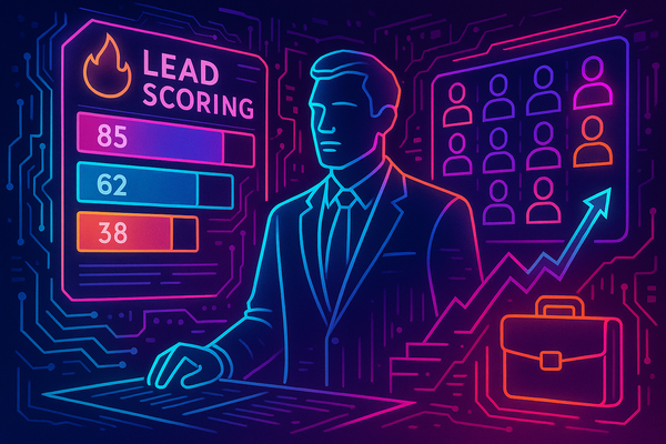 Professional illustration representing Implementing Effective Lead Scoring for B2B Sales featuring elements related to sco...