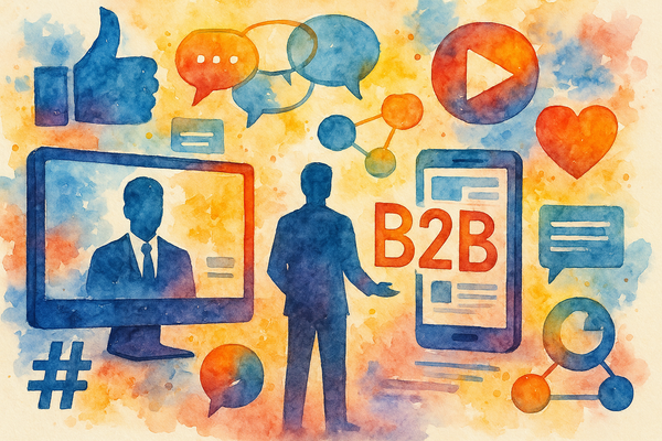 Professional illustration representing Building a Robust B2B Social Media Presence featuring elements related to social, m...