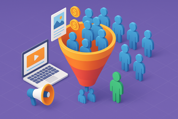 Professional illustration representing How to Build a B2B Marketing Funnel That Drives Conversions featuring elements rela...