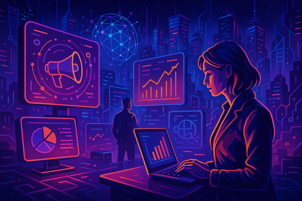 Professional illustration representing Developing a B2B Marketing Strategy for Emerging Technologies featuring elements re...