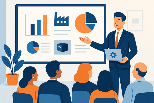 Professional illustration representing How to Create Impactful B2B Marketing Presentations featuring elements related to a...