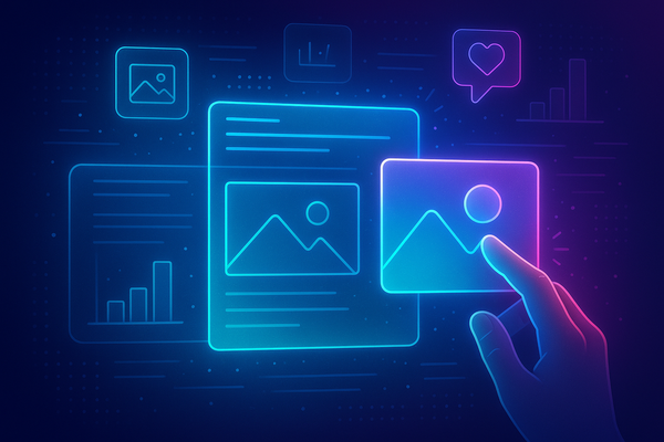 Professional illustration representing How to create better feature images for marketing content featuring elements relate...