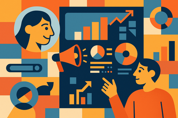 Professional illustration representing Marketing reporting dashboards every growth team needs featuring elements related t...
