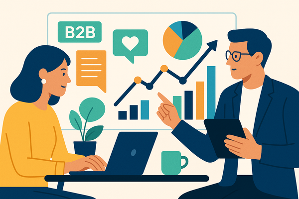 Professional illustration representing Utilizing Analytics to Enhance B2B Content Marketing featuring elements related to ...
