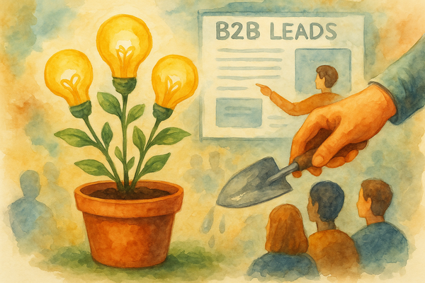 Professional illustration representing Effective Strategies for B2B Lead Nurturing featuring elements related to leads, nu...